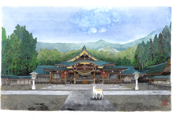 越後一宮 彌彦神社（日本画М25）
